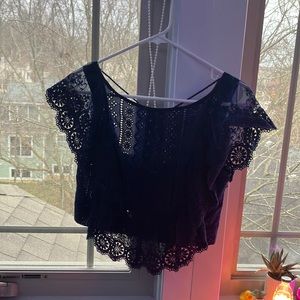 Navy blue lace crop top